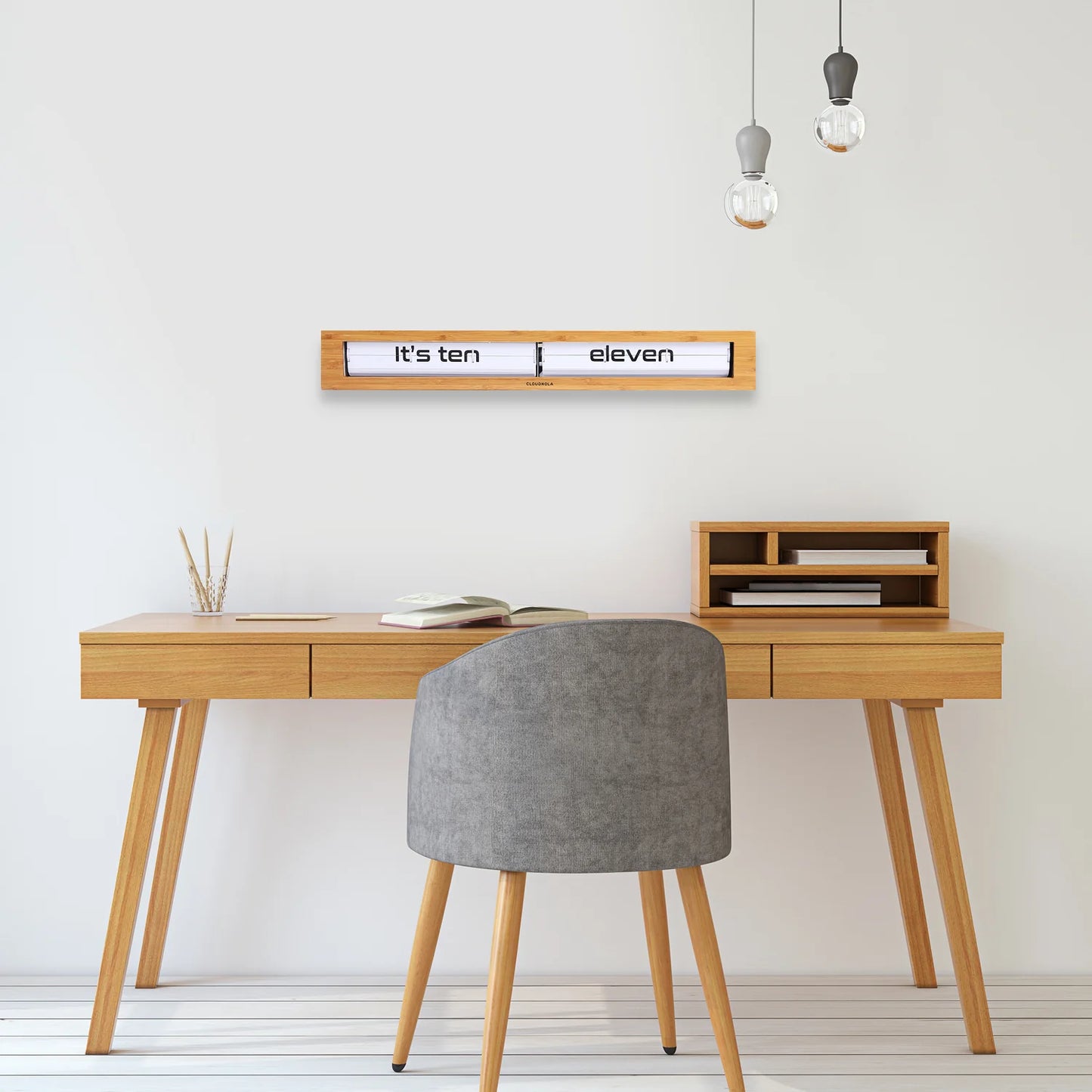 Texttime Bamboo - Flip Clock - Floating Shelf Clock - Luxury Text-Display Timepiece