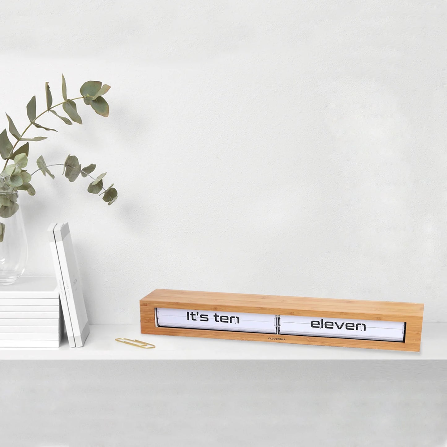 Texttime Bamboo - Flip Clock - Floating Shelf Clock - Luxury Text-Display Timepiece