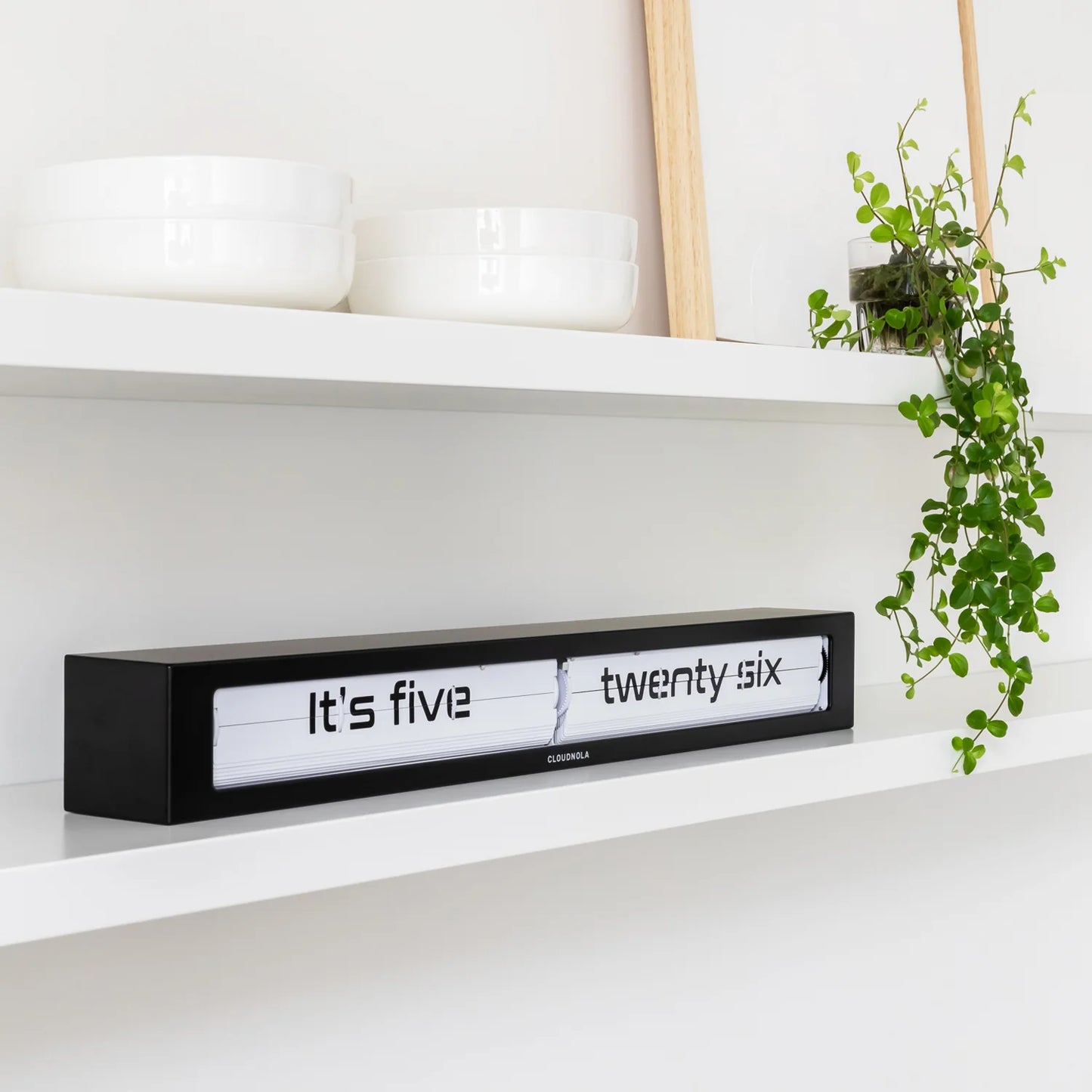Texttime Black - Flip Clock - Floating Shelf Clock - Luxury Text-Display Timepiece