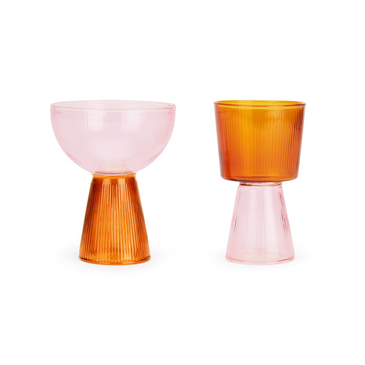 Set of 4 Oorun Didun Glass Cups by Yinka Ilori - Pink/ Amber