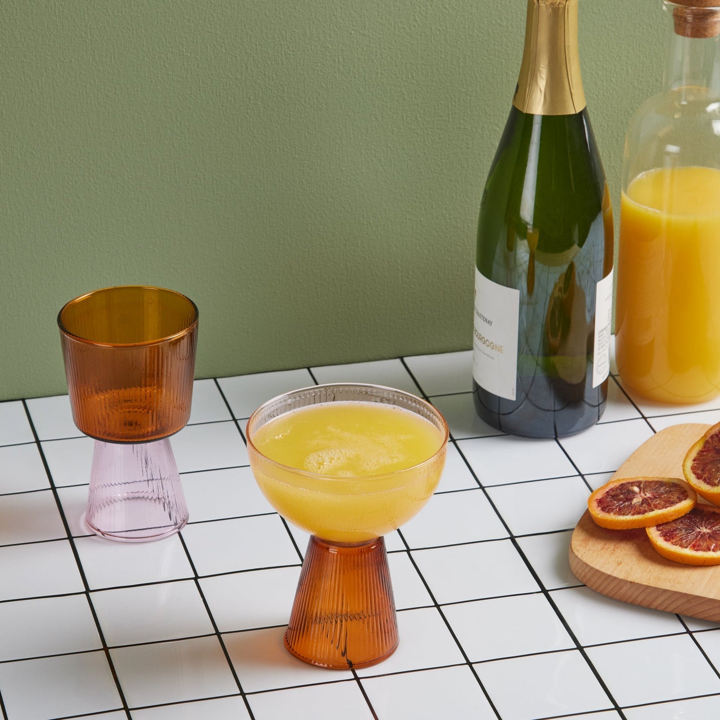 Set of 4 Oorun Didun Glass Cups by Yinka Ilori - Pink/ Amber