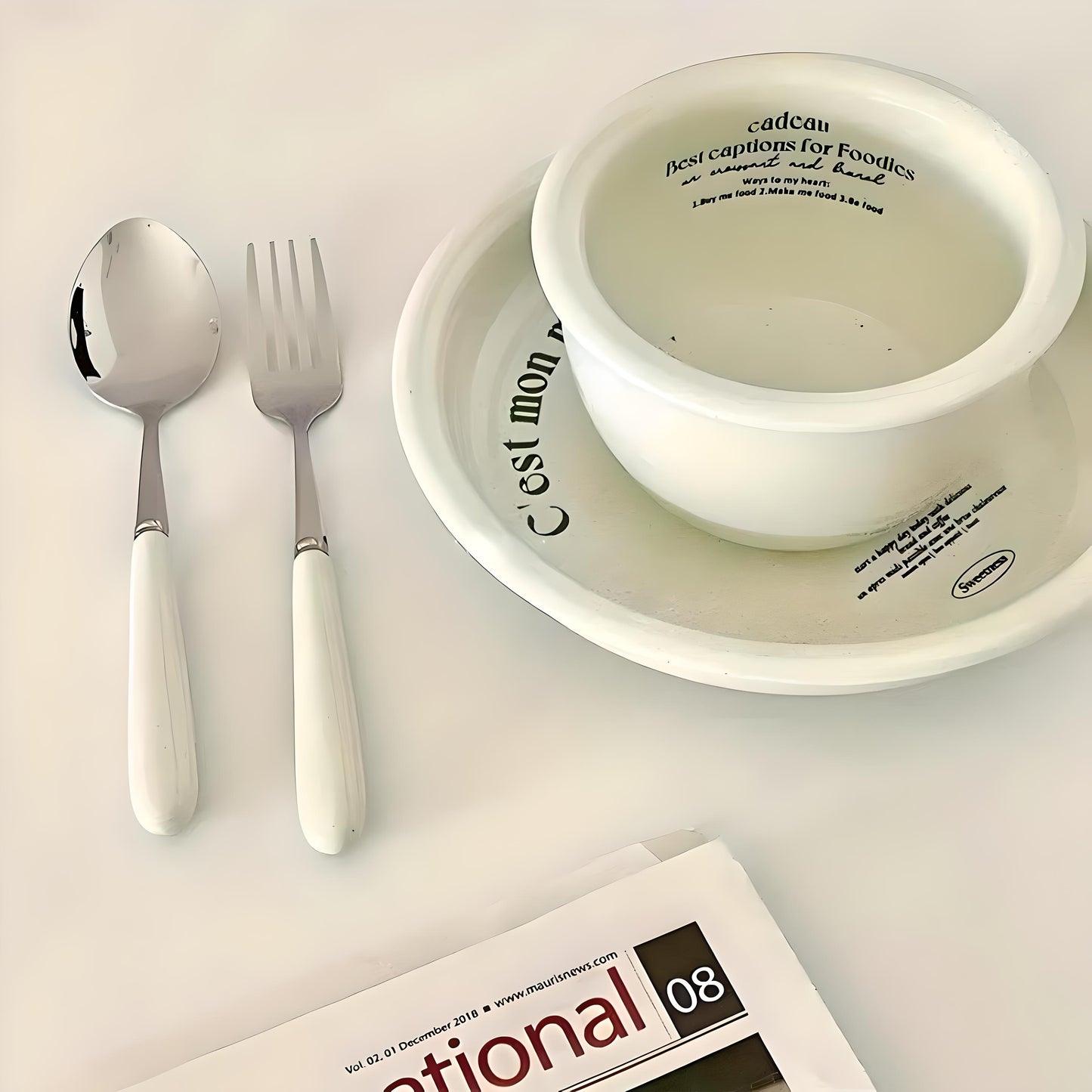 Milk Green Ceramic Dish and Cutlery Set