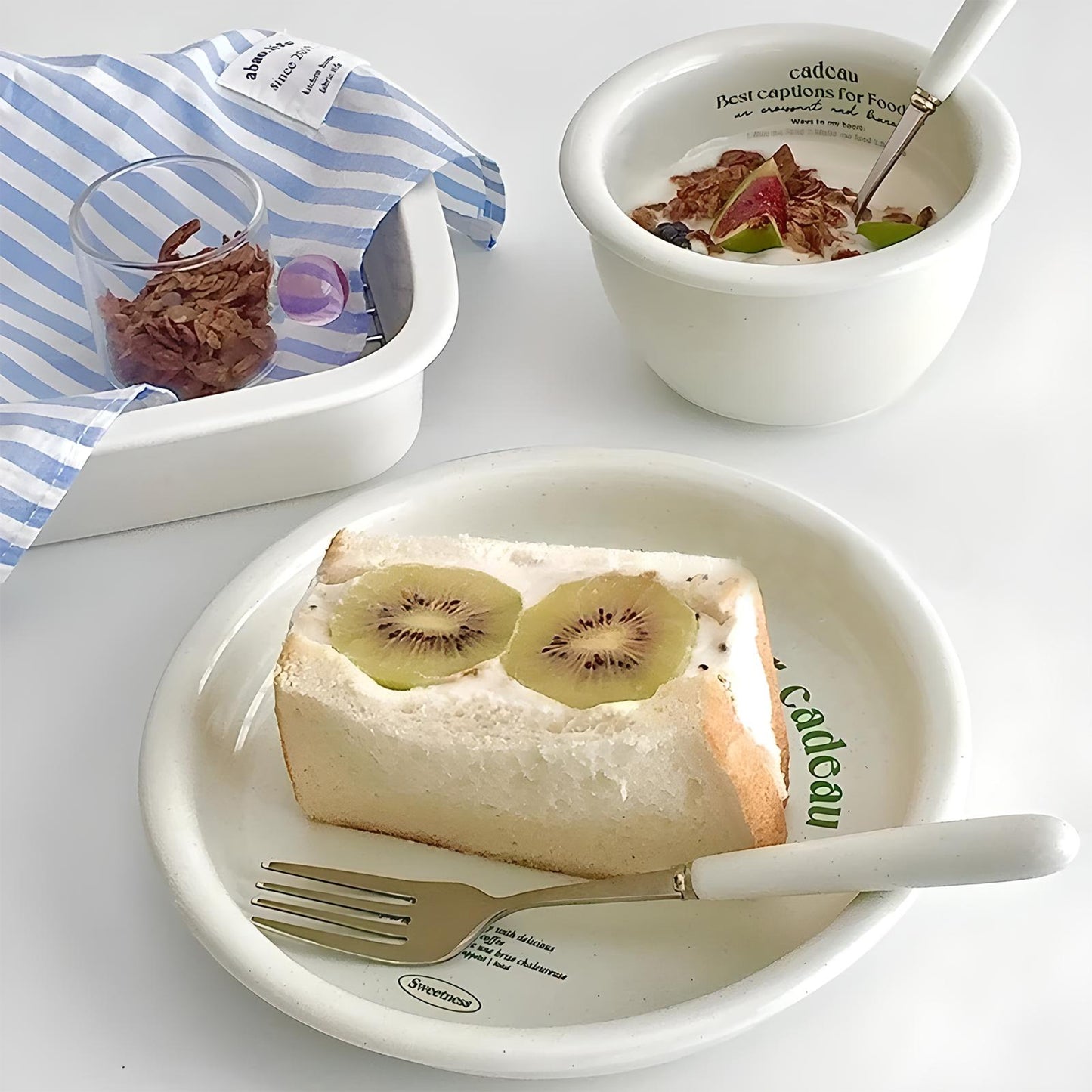 Milk Green Ceramic Dish and Cutlery Set