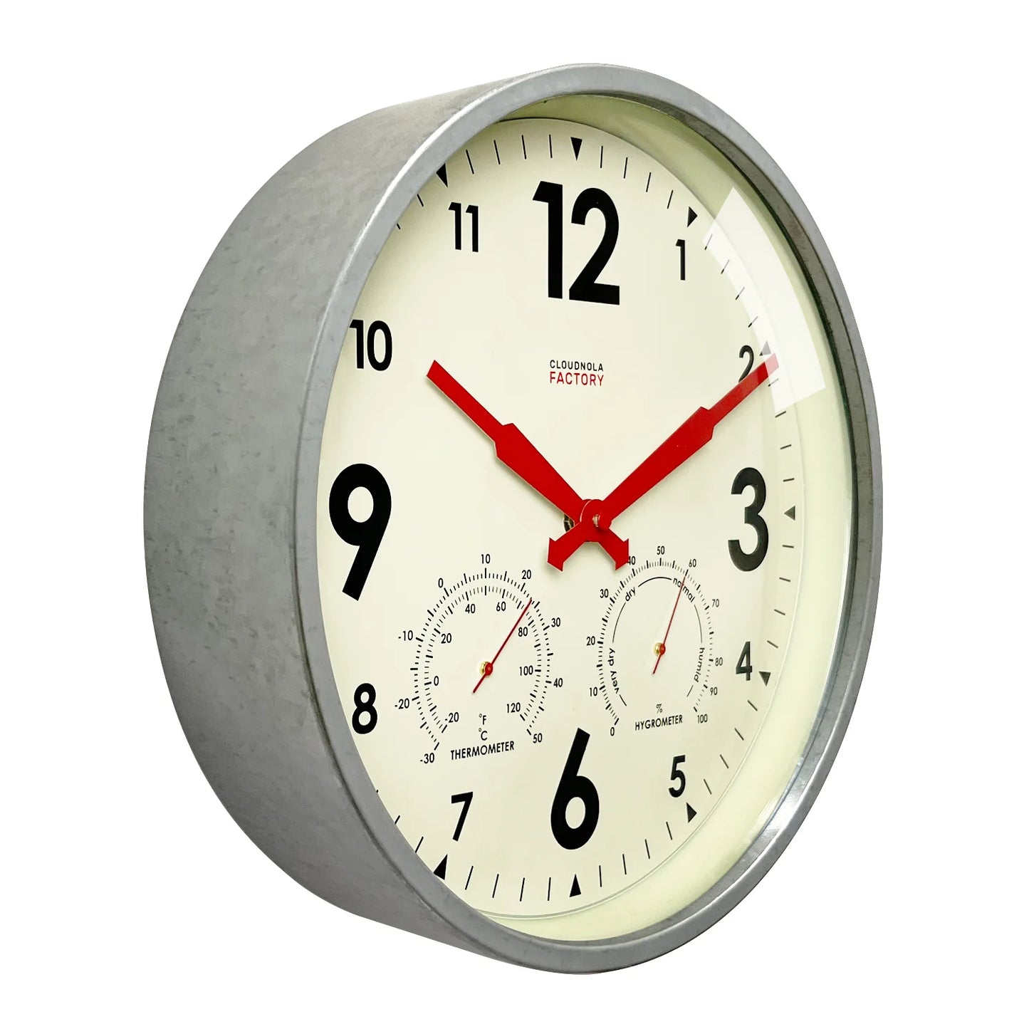 Factory Outdoor Zinc - Diameter 11.81 - Wall Clock - Weatherproof Station with Hygrometer & Temperature Readings