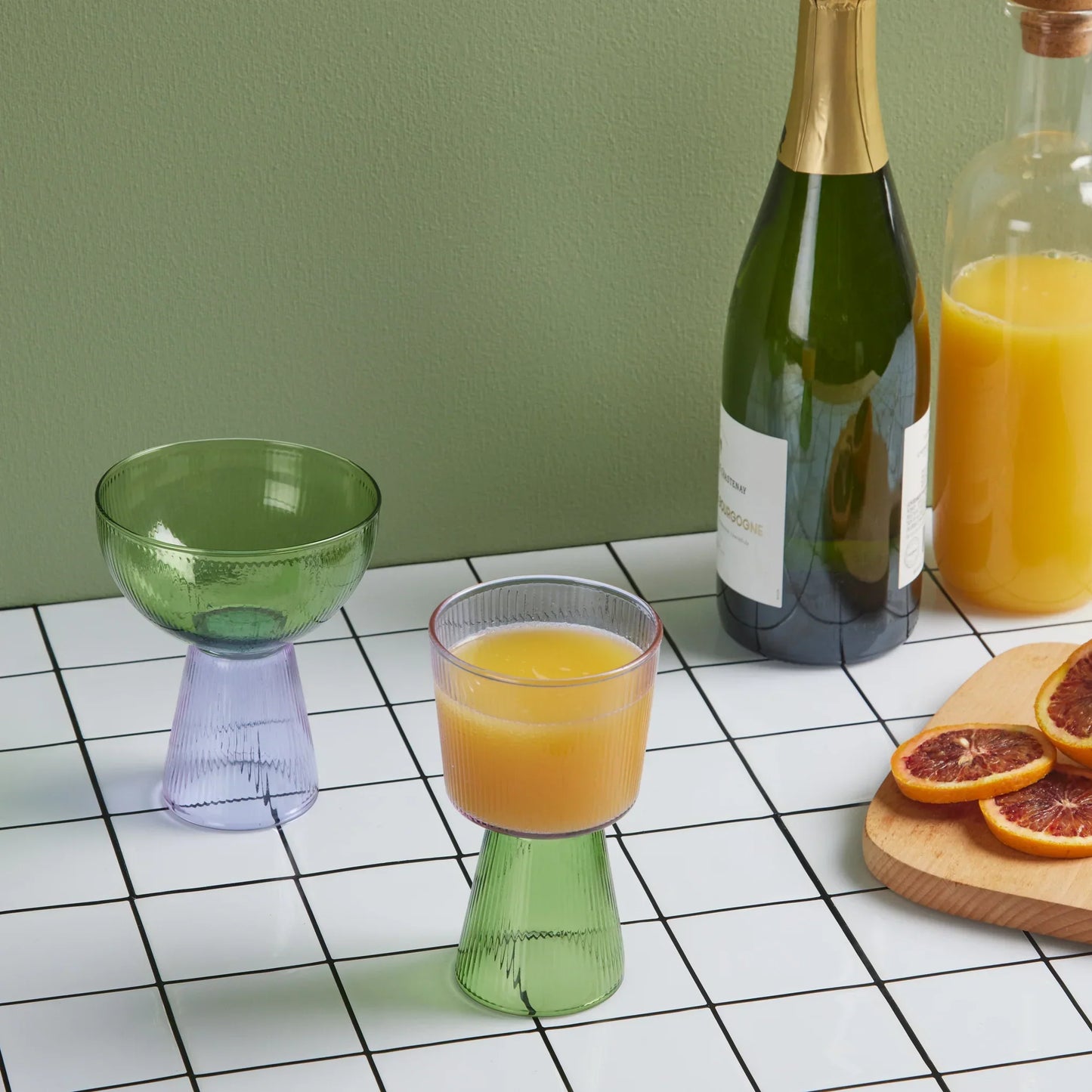 Set of 4 Oorun Didun Glass Cups by Yinka Ilori - Pink/ Amber