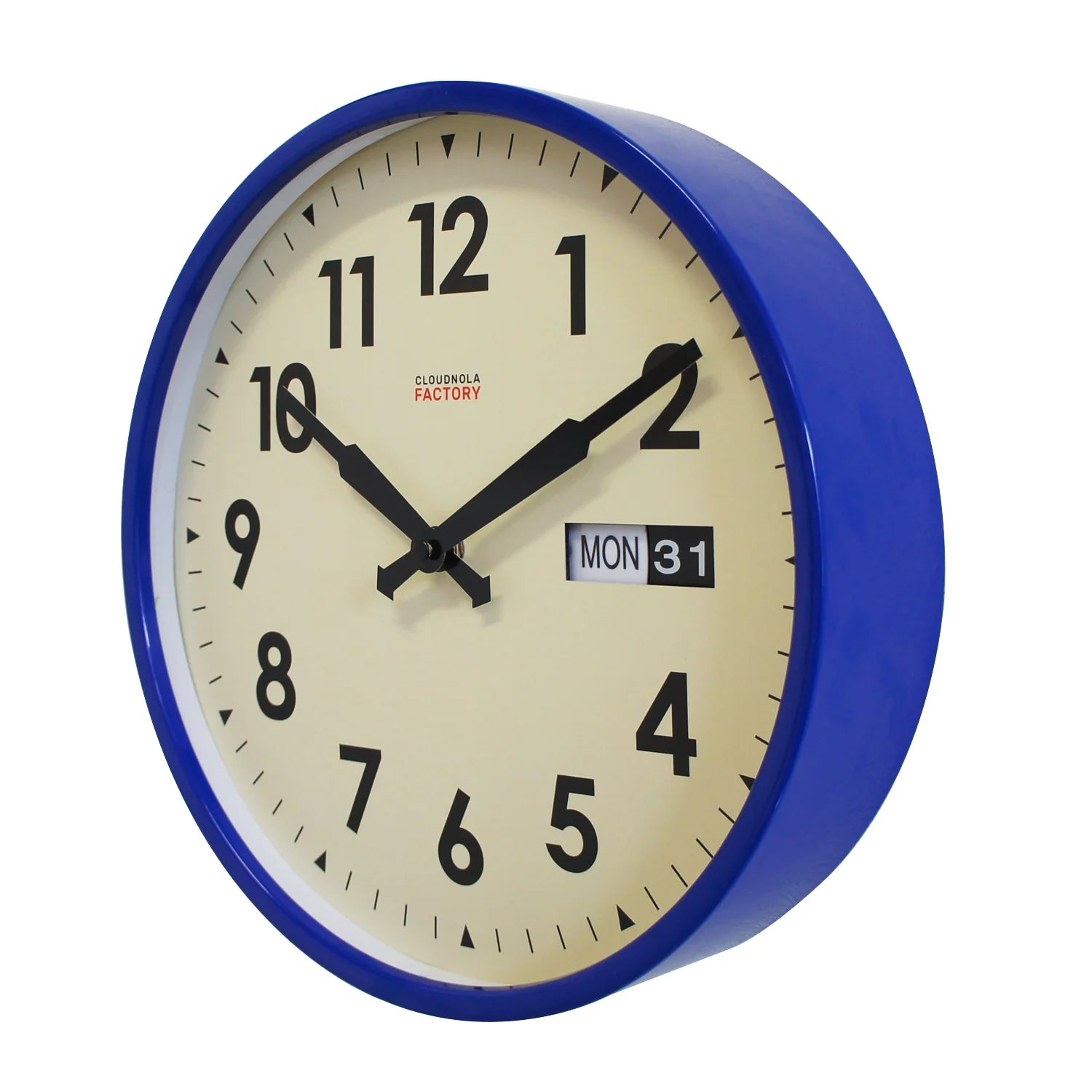 Factory Date Blue - Diameter 11.81 - Wall Clock - Silent - Steel Case - Calendar