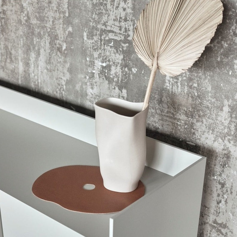Natural leather placemat and coaster | rust brown
