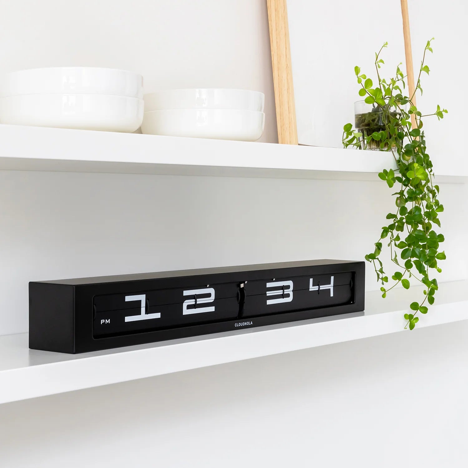 Timeline Black AM/PM - Flip Clock - Flip Clock - Floating Display Shelve -Functional Art