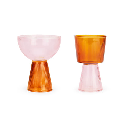 Set of 4 Oorun Didun Glass Cups by Yinka Ilori - Pink/ Amber