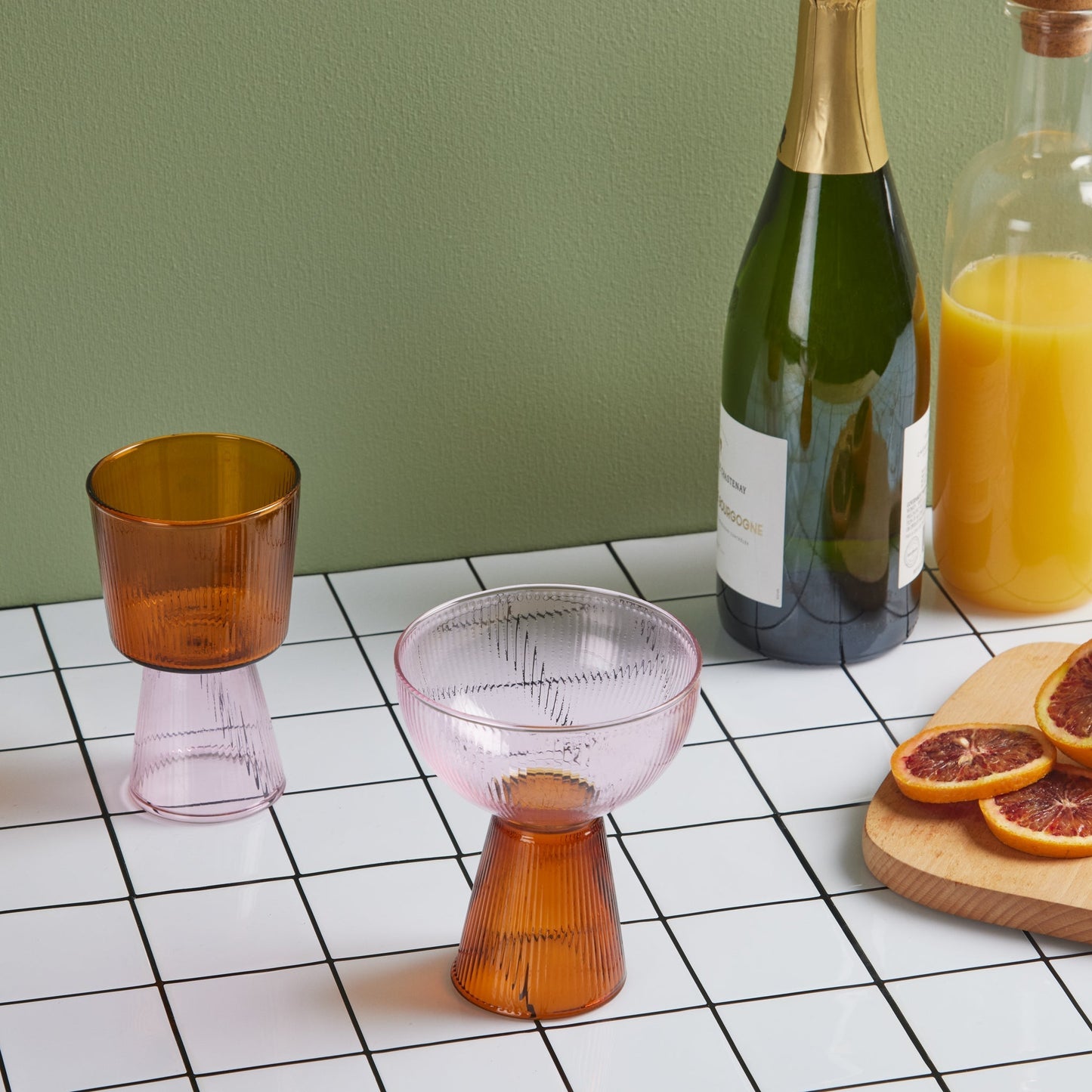 Set of 4 Oorun Didun Glass Cups by Yinka Ilori - Pink/ Amber