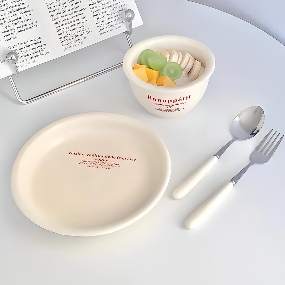 Milk Ceramic Dish and Cutlery Set