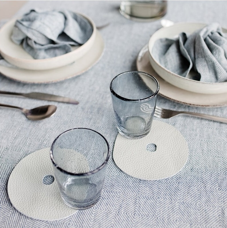 Natural leather placemat and coaster | grey blue